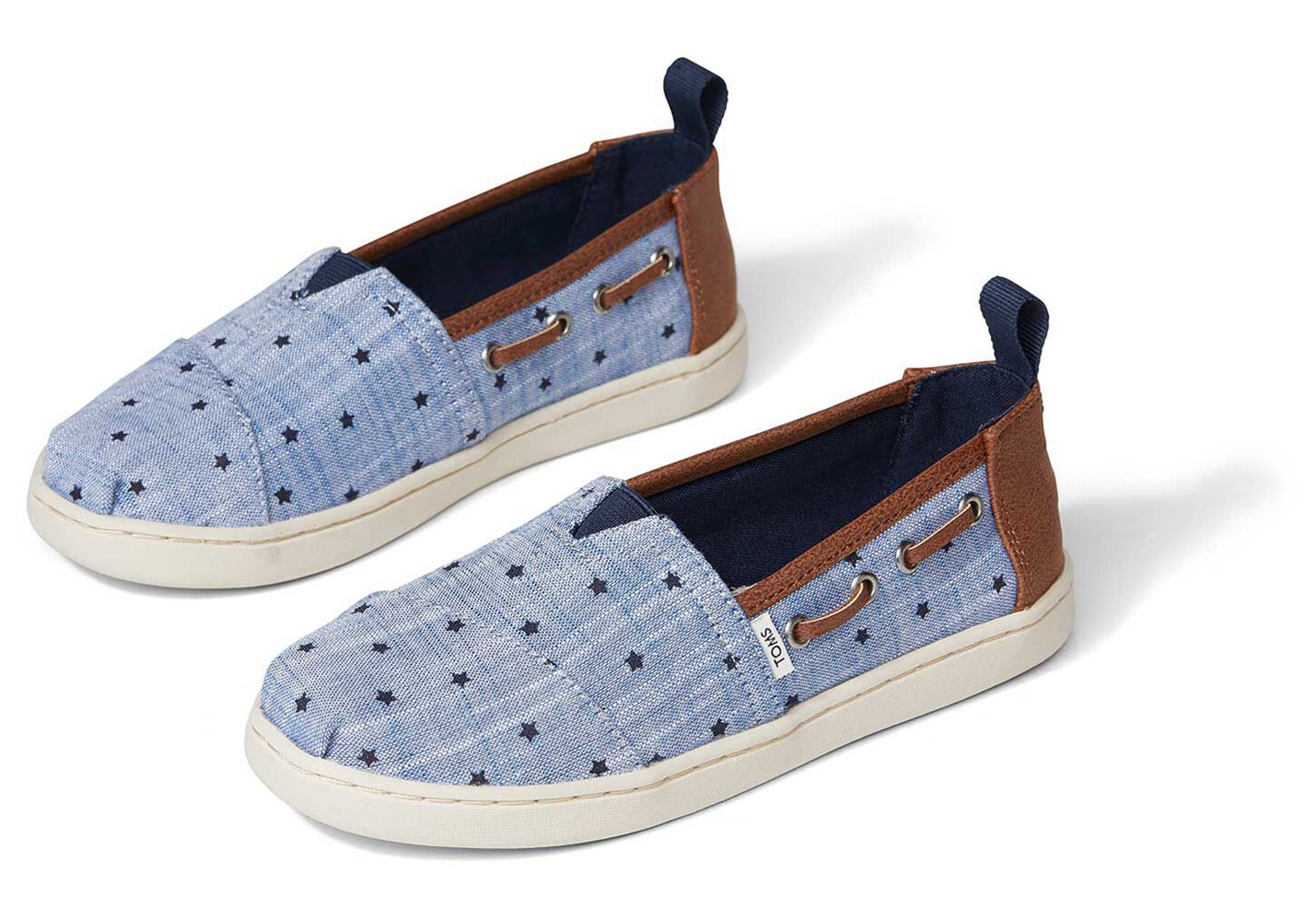 Toms Espadryle Dziecięce Niebieskie - Alpargata Youth Chambray Stars - 23ANXSOWF